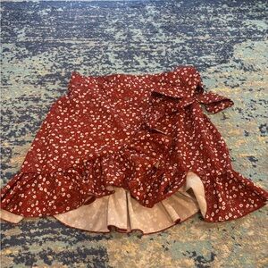 Floral Red Ruffle Skirt